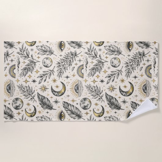 Mystical Celestial Moon Stars Pattern Custom Name Strandlaken (Voorkant)