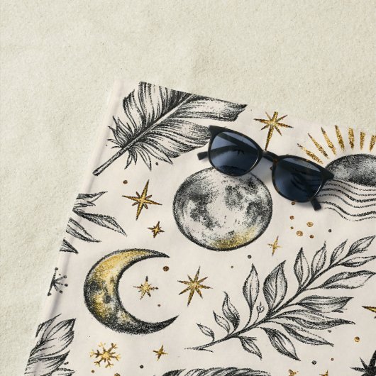 Mystical Celestial Moon Stars Pattern Custom Name Strandlaken (In situ)