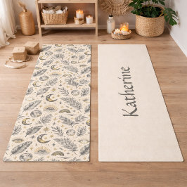 Mystical Celestial Moon Stars Pattern Custom Name Yogamat