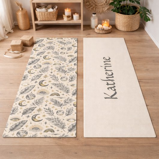 Mystical Celestial Moon Stars Pattern Custom Name Yogamat
