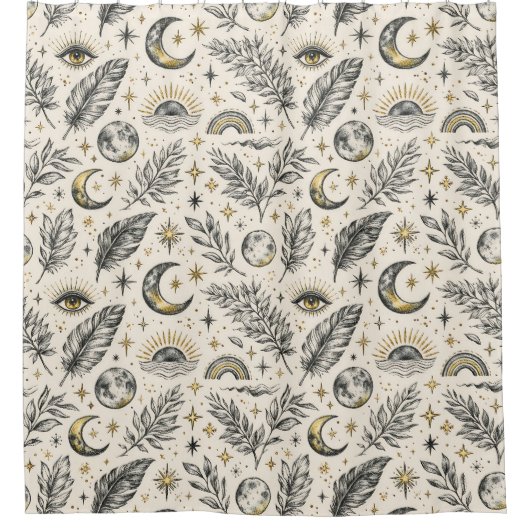 Mystical Celestial Moon Stars Pattern Douchegordijn (Voorkant)