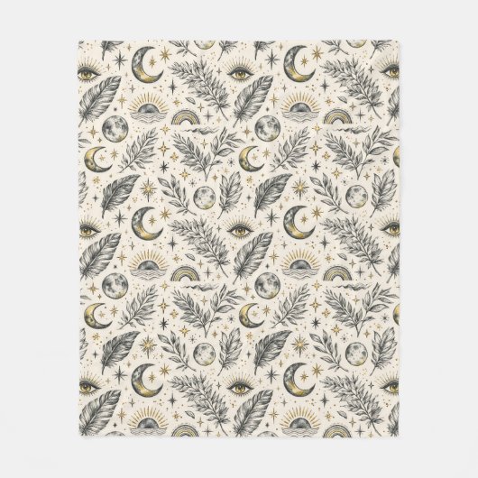 Mystical Celestial Moon Stars Pattern Fleece Deken (Voorkant)