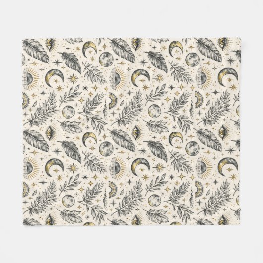 Mystical Celestial Moon Stars Pattern Fleece Deken (Voorkant (Horizontaal))