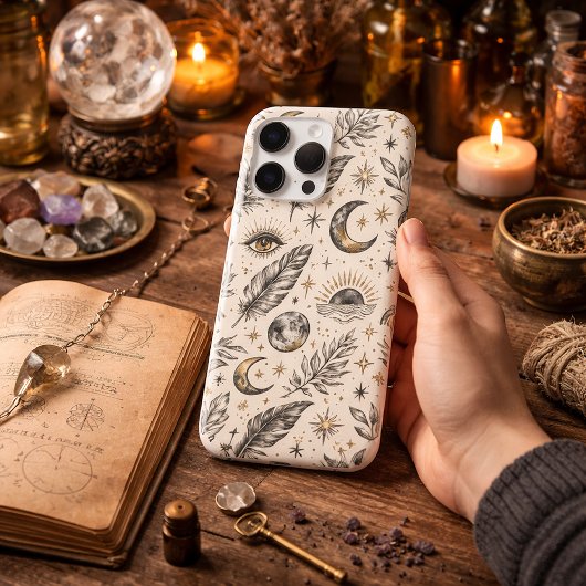 Mystical Celestial Moon Stars Pattern iPhone Hoesje