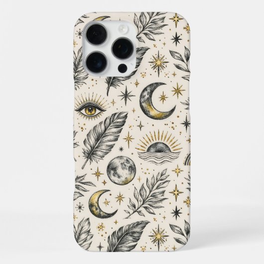 Mystical Celestial Moon Stars Pattern iPhone Hoesje (Achterkant)
