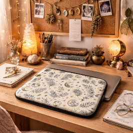 Mystical Celestial Moon Stars Pattern Laptop Sleeve