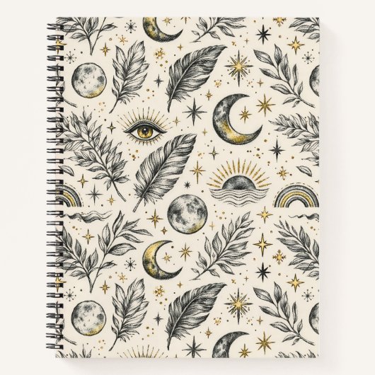 Mystical Celestial Moon Stars Pattern Notitieboek (Voorkant)