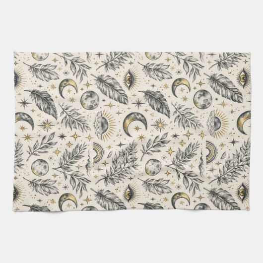 Mystical Celestial Moon Stars Pattern Theedoek (Horizontaal)