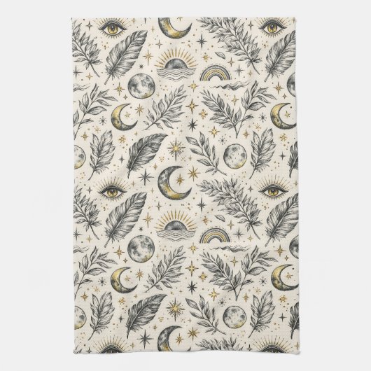 Mystical Celestial Moon Stars Pattern Theedoek (Verticaal)