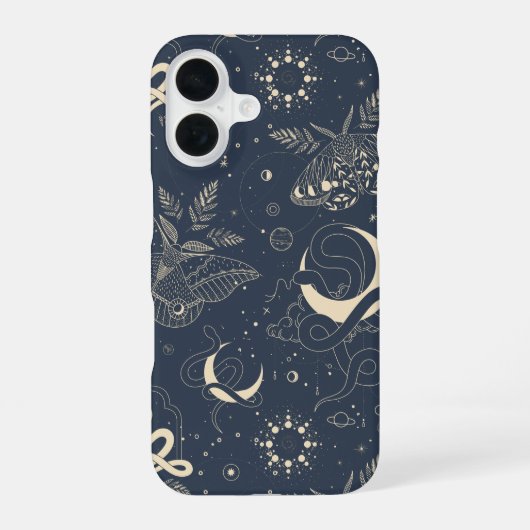Mystical Celestial Night Moth & Serpent Pattern iPhone 16 Hoesje (Achterkant)