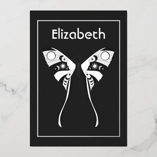 Mystical Celestial Silver Moth Folie Invitation Folie Uitnodiging (Voorkant)