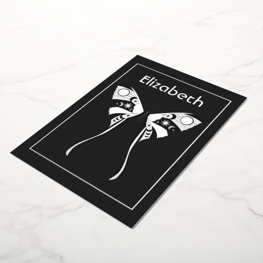 Mystical Celestial Silver Moth Folie Invitation Folie Uitnodiging (Gedraaid)