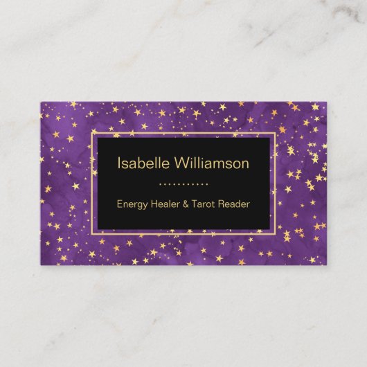 Mystical Celestial Stars Amethyst Spiritueel Visitekaartje (Voorkant)