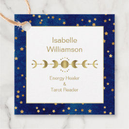 Mystical Celestial Stars Moon Phase Navy Blue Gold Bedankjes Labels
