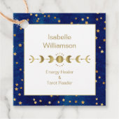 Mystical Celestial Stars Moon Phase Navy Blue Gold Bedankjes Labels (Voorkant)
