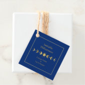 Mystical Celestial Stars Moon Phase Navy Blue Gold Bedankjes Labels (In situ)