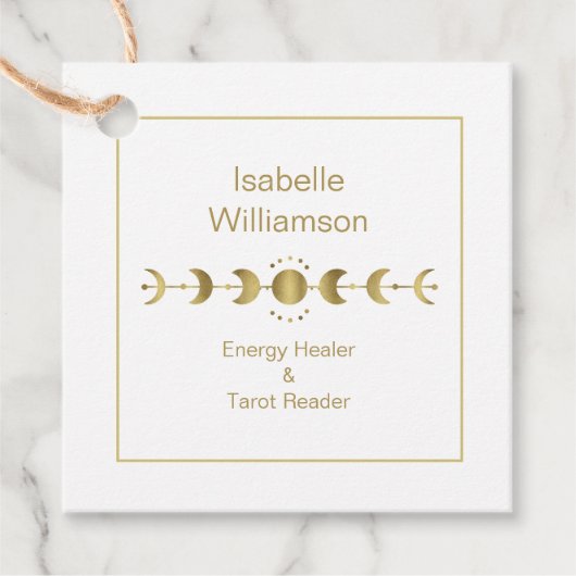 Mystical Celestial Stars Moon Phase Navy Blue Gold Bedankjes Labels (Voorkant)