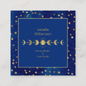 Mystical Celestial Stars Moon Phase Navy Blue Gold Vierkante Visitekaartje (Voorkant)