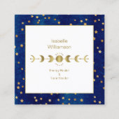 Mystical Celestial Stars Moon Phase Navy Blue Gold Vierkante Visitekaartje (Voorkant)