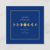 Mystical Celestial Stars Moon Phase Navy Blue Gold Vierkante Visitekaartje (Voorkant)