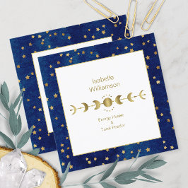 Mystical Celestial Stars Moon Phase Navy Blue Gold Vierkante Visitekaartje