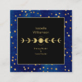 Mystical Celestial Stars Moon Phase Navy Blue Gold Vierkante Visitekaartje (Voorkant)