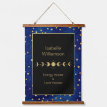 Mystical Celestial Stars Moon Phase Navy Blue