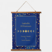 Mystical Celestial Stars Moon Phase Navy Blue Hangend Wandkleed (Voorkant)