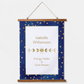 Mystical Celestial Stars Moon Phase Navy Blue Hangend Wandkleed (Voorkant)