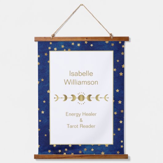 Mystical Celestial Stars Moon Phase Navy Blue Hangend Wandkleed (Voorkant)