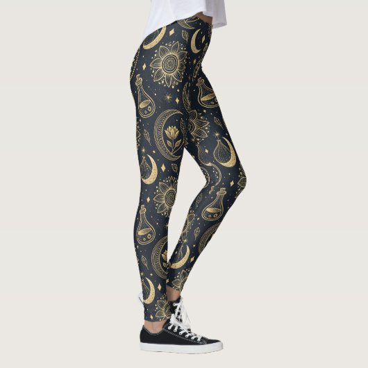 Mystical Celestial Witchcraft - Gold Botanical (2) Leggings (Rechts)