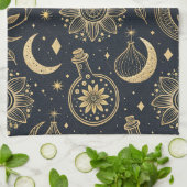 Mystical Celestial Witchcraft - Gold Botanical (2) Theedoek (Gevouwen)