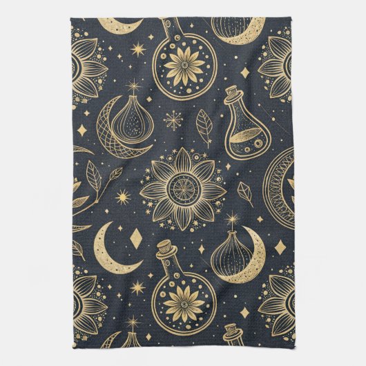 Mystical Celestial Witchcraft - Gold Botanical (2) Theedoek (Verticaal)