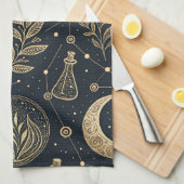 Mystical Celestial Witchcraft - Gold Botanical Theedoek (Quarter Fold)