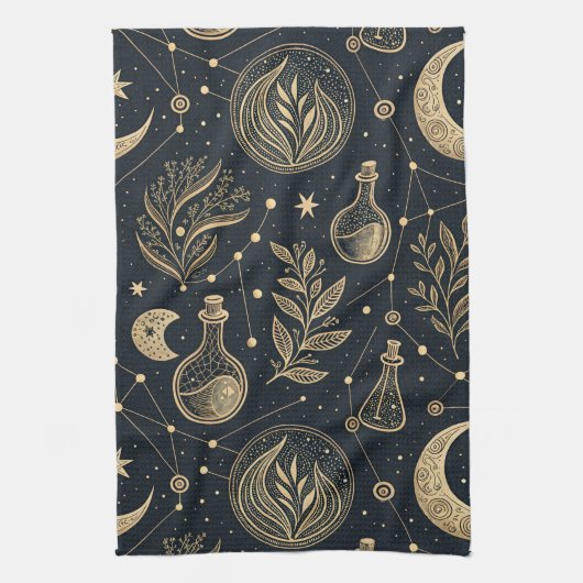 Mystical Celestial Witchcraft - Gold Botanical Theedoek (Verticaal)