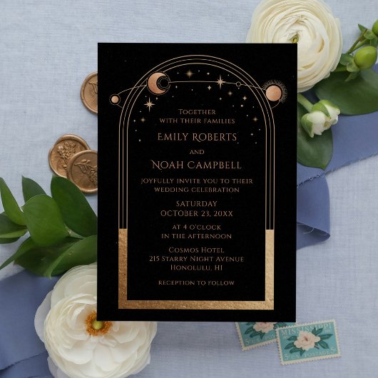 Mystical Chic Black Gold Star Moon Astronomie Spac Kaart