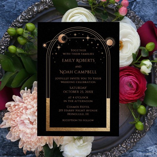 Mystical Chic Black Gold Star Moon Astronomie Spac Kaart