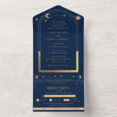 Mystical Chic Blue Gold Star-astronomische ruimte All In One Uitnodiging (Binnen)