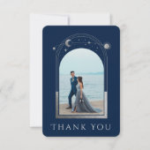 Mystical Chic Blue Silver Star Moon Photo Weddensc Bedankkaart (Voorkant)