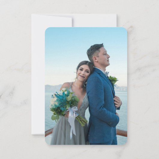 Mystical Chic Blue Silver Star Moon Photo Weddensc Bedankkaart (Achterkant)