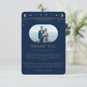 Mystical Chic Blue Star Moon Photo Weddenschap Bedankkaart (Staand voorkant)