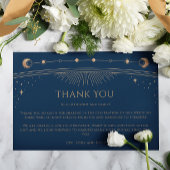 Mystical Chic Blue Star Moon Photo Weddenschap Bedankkaart