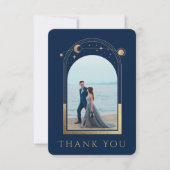 Mystical Chic Blue Star Moon Photo Weddenschap Bedankkaart (Voorkant)