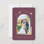 Mystical Chic Plum Gold Star Moon Photo Weddenscha Bedankkaart (Voorkant)