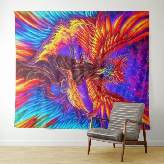 Mystical Colorful Phoenix Tapestry Wandkleed (In Situ (horizontaal))