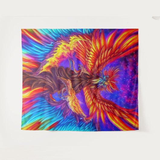 Mystical Colorful Phoenix Tapestry Wandkleed (Voorkant (horizontaal))