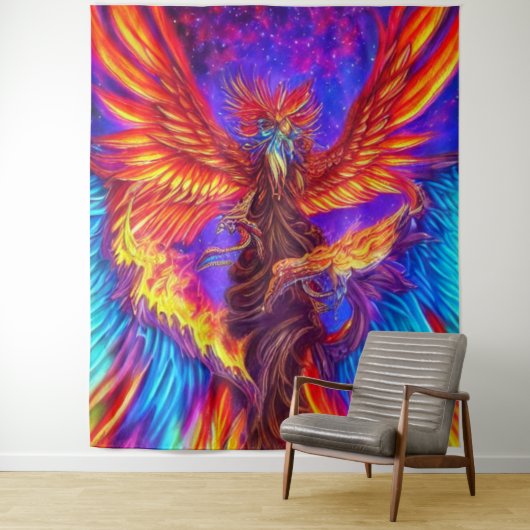 Mystical Colorful Phoenix Tapestry Wandkleed (In situ)