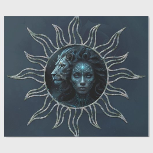 Mystical connection,  mystical woman and the lion. cadeaupapier (Vlak)