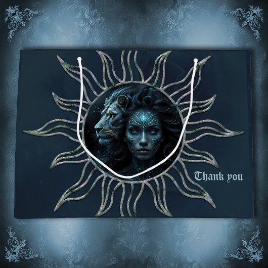 Mystical connection,  mystical woman and the lion. groot cadeauzakje