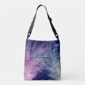 *~* Mystical Cosmic Boho Feathers Night Blue Crossbody Tas (Achterkant)